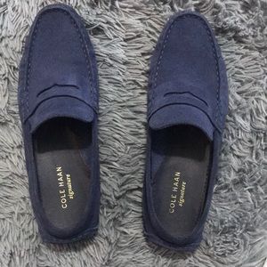 Blue suede Cole Haan loafers